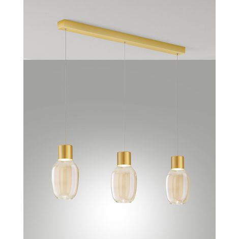Lampada a Sospensione LED Lapo 36W 3900lm 3000K Warm White, Struttura in Metallo e Vetro Borosilicato Cognac, Dimmerabile a Step - Lapo