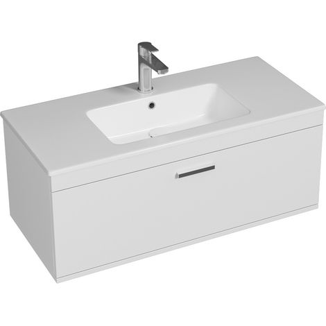 RUBITE Meuble salle de bain simple vasque 1 tiroir blanc largeur 100 cm (1/5)