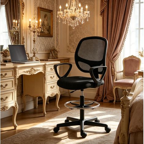 Sedia da ufficio ergonomica nera con poggiapiedi, schienale reclinabile e altezza regolabile (1/5)