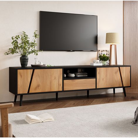 MEUBLIV TV-Möbel 180x40x46 cm schwarz und Holz – großer Stauraum, 2 Türen, 1 Schublade (1/5)