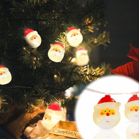Guirlandes lumineuses de Noël,10 LED éclairage du Tête de Père Noël, lumières de Noël, pour la fête,Noël,nouvel an,anniversaire, mariage,guirlande de décoration d'éclairage,Cadeau Noël DéCorations (1/5)