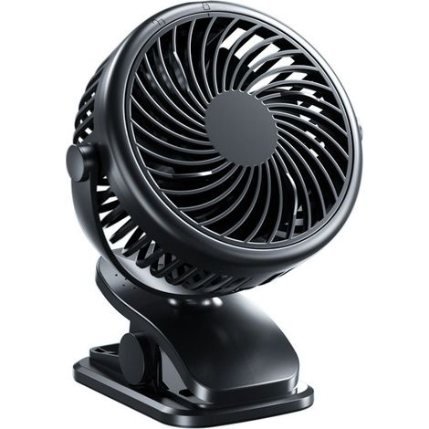 Leiser Mini-USB-Ventilator mit Clip, 3 Geschwindigkeitsstufen, 360°-Drehung, wiederaufladbar, faltbar, tragbar, Schwarz (1/5)
