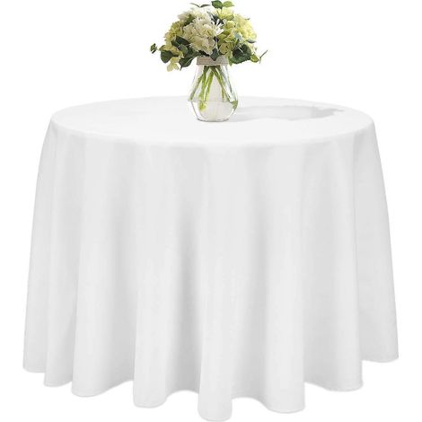 Nappe ronde blanche 240 cm - Nappe de mariage en polyester, infroissable et antitache, pour la décoration de table (1/5)
