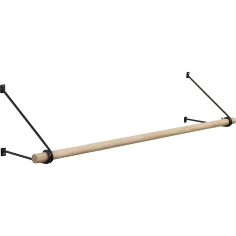 SOTECH Wandgarderobe 260 x 250 mm mit Ø 30 mm Kleiderstange aus Eichenholz, Länge: 50 cm mit Halterung Schwarz lackiert