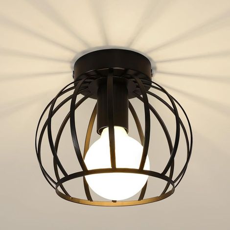 Plafonnier Industriel Vintage, Noir Luminaire Plafonnier Métal Cage Cube en Forme de Pastèque, E27 Lampe de Plafond Abat-jour Lustre Pour Couloir, Grenier, Balcon (1/5)