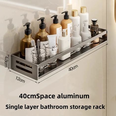 Étagère d'angle de douche (40 cm) sans perçage, étagère de salle de bain en aluminium avec porte-serviettes, porte-shampoing, étagère WC, accessoires de salle de bain (1/5)