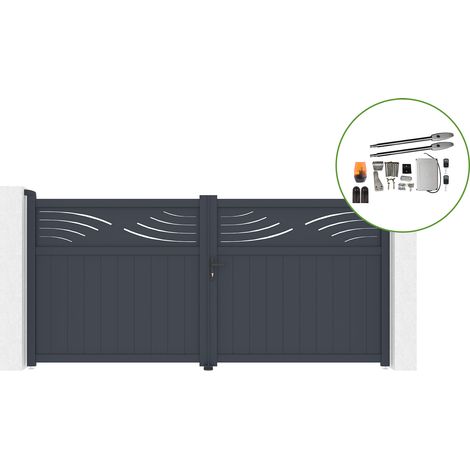 Portón abatible 3,4m HALTI H.160cm aluminio + motorización TANKER B250 (1/5)