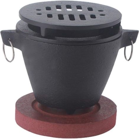 Grill Hibachi, mini barbecue japonais portable sans fumée, fonctionnant au charbon de bois, idéal pour le camping, les pique-niques et les fêtes, avec socle en bois et porte-charbon. (1/5)