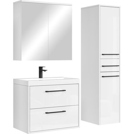 Badmöbel Komplettset Florence 60 x 35 cm Weiß Hochglanz - Badezi