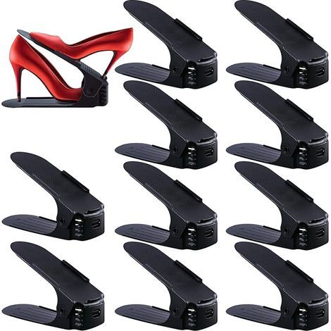 Juego de 10 zapateros ajustables/apilables, organizadores y estantes para zapatos que ahorran espacio (negro) (1/5)
