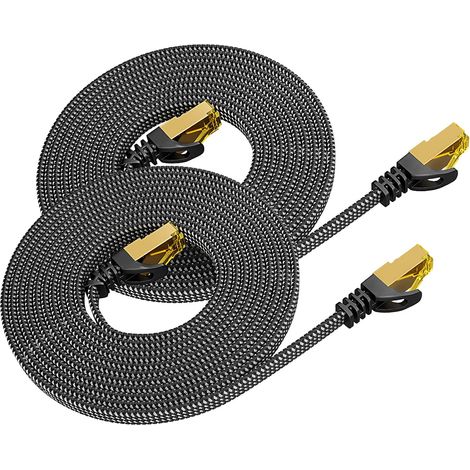 Cat 8 Câble Ethernet 1.5M 2 Pièces, Cat8 Tressé Plat Haut Débit (40Gbps 2000Mhz/s) Gigabit Rj45 STP Câble Blindé Internet Réseau Lan Patch pour Routeur Ordinateur TV PC (1/5)