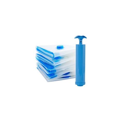 Sac de rangement sous vide pour vêtements avec valve de fermeture et pompe à air manuelle (1/2)
