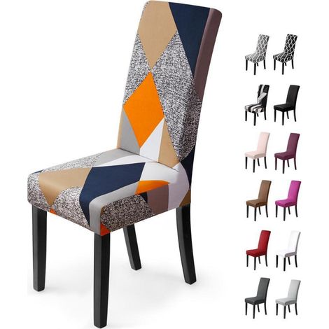 Stuhlhussen 4er Set Stretch Universal für Esszimmerstühle, Orange Geometrie (1/5)