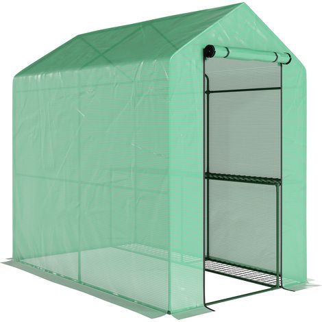 Serre en film polyéthylène avec étagère à 2 niveaux, serre de balcon, film renforcé 140 g/m², structure en acier, 186 x 120 x 190 cm, verte (1/5)