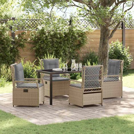 Garten Essgruppe 5 pcs Beige und Hellgrau Poly-Rattan (1/5)