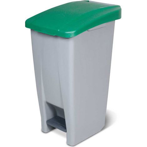 BRB Poubelle à pédale avec roulettes, capacité 60 litres, HxLxP 700 x 380 x 490 mm, gris corpus, couvercle vert (1/3)