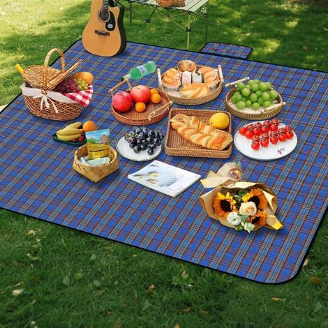Picknickdecke 200x200cm wasserdicht faltbar für 4-6 Personen Blau Streifen (1/5)