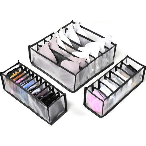 Set di 3 organizer per cassetti con 6/7/11 scomparti, per armadio/guardaroba