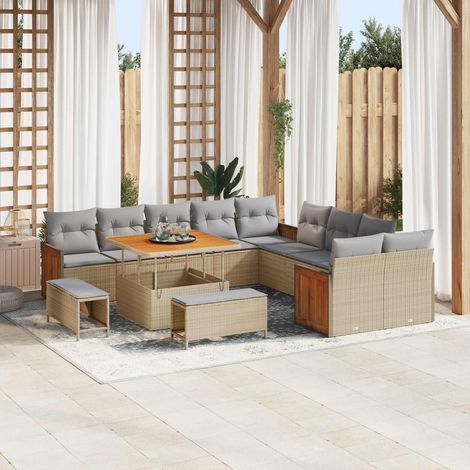 Ensemble Canapé de Jardin 13 Pcs avec Rangement Poly Rotin et Acier Beige et Gris Clair - PANGIVO (1/5)