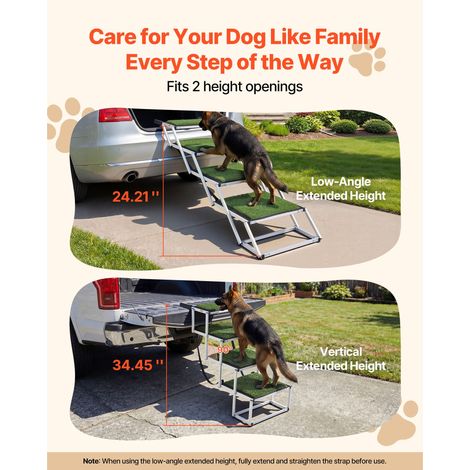 Escalier chien pour voiture, 4 marches large pliable rampe pour chien moyen-grand surface antiglisse, accès pliable léger pour SUV camion lit haut canapé 91 kg (1/5)