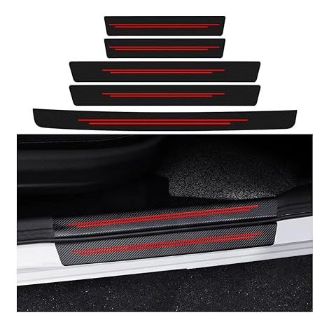 Autocollants De Protection En Fibre De Carbone, Seuil Porte Voiture, Film Protecteur Accessoires Auto Universel(Rouge) (1/5)