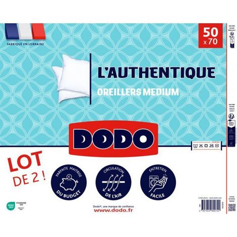 Lot de 2 Oreillers Médium - - L'Authentique - 50 x 70 cm - Blanc (1/3)