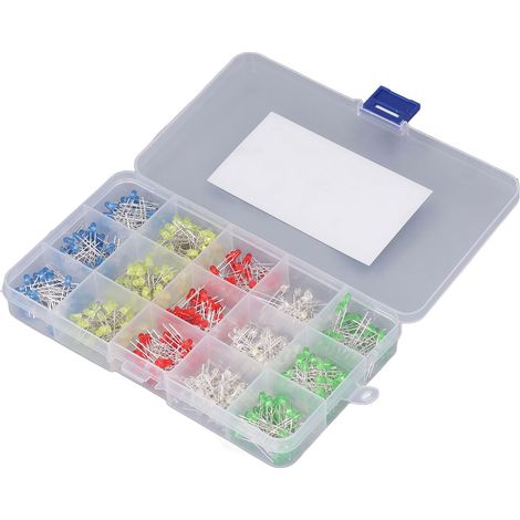 Lot de 500 diodes électroluminescentes (DEL) de 3 mm, 5 couleurs : rouge, jaune, bleu, vert et blanc. (1/5)