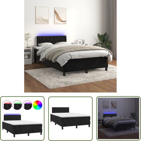 The Living Store Sommier à lattes de lit avec matelas et LED Noir 120x200 cm - Lit Plateforme - Lit Design - Lit Capitonné - Lit Velours - Lit Avec Rangement (1/5)