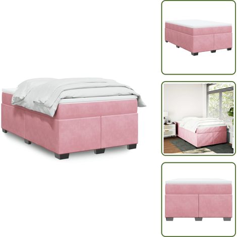 The Living Store Sommier à lattes de lit avec matelas Rose 120x200 cm Velours - Lit Double - Lit Rose - Lit Velours - Matelas À Ressorts Ensachés - Surmatelas