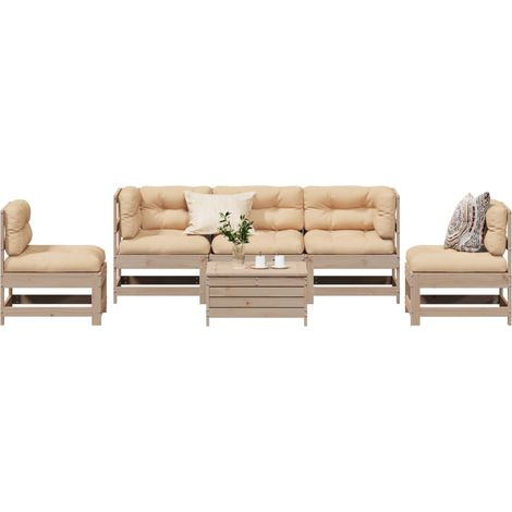 6-tlg. Garten-Lounge-Set mit Kissen Massivholz Kiefer