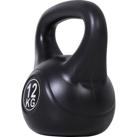 Kettlebell de 12 kg rempli de sable avec large poignée antidérapante pour l'entraînement, 27 x 21 x 31 cm, noir (1/5)