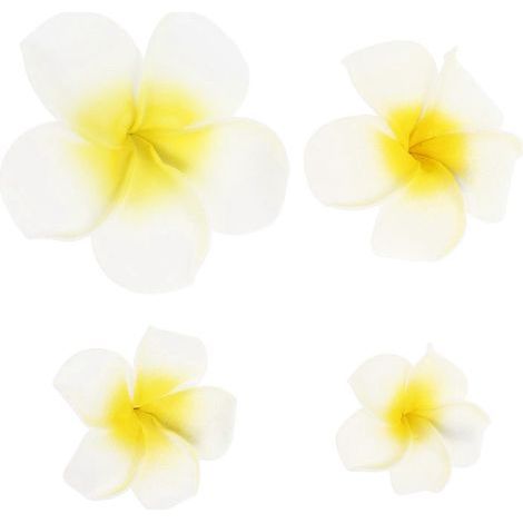 Set mit 4 Haarspangen im hawaiianischen Blumenmuster, tropische Braut-Haarspangen mit Frangipani-Motiv, Frangipani-Blüten, Haarschmuck für Braut und Party. – 9,00 x 9,00 x 3,70 cm (1/4)
