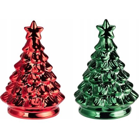 Décoration de Noël, sapin de Noël en céramique, 17 cm, rouge et vert, 1 pièce (1/4)