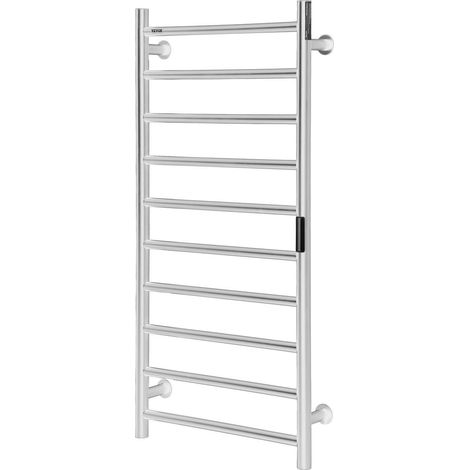 Sèche-serviettes mural 10 barres, étanche IPX5, avec minuterie et écran LED, 5 niveaux de température réglables, couleur argent. (1/5)
