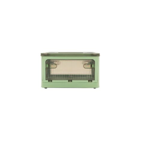 Boîte de rangement pliable en plastique – Petit format – Porte latérale – Transparent – Vert – Roulettes amovibles (1/5)