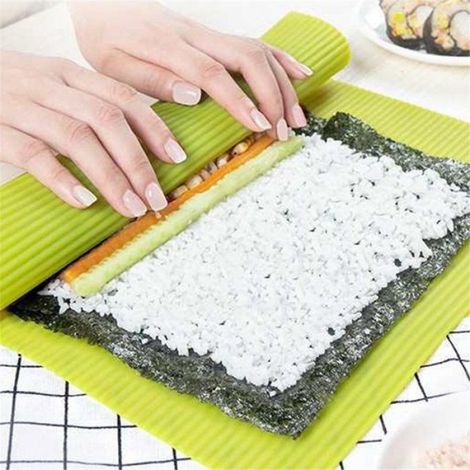Tapis à Sushi en Silicone Imitation Bambou, Facile à Nettoyer, Anti-Moisissure, Outil Portable pour Rouler les Sushis à la Main, (1/5)