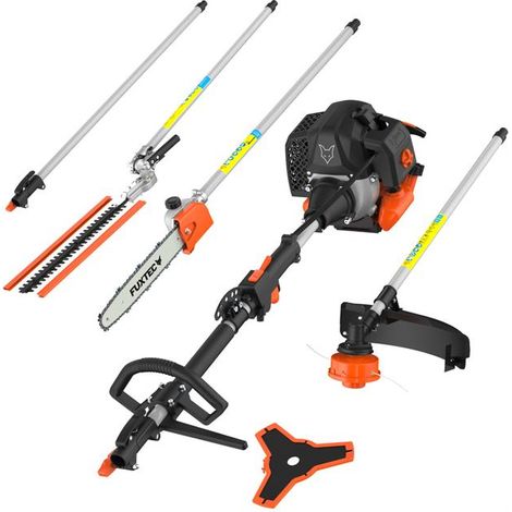 FUXTEC Benzin Motorsense FX-MT152E 5in1 Multitool, 52 cc, Profi-Tragegurt und inkl. 1m Verlängerung 3 PS Kombigerät Heckenschere Hochentaster Kombisystem Freischneider