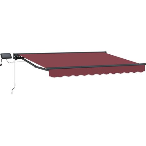 Manueller Markisenrahmen mit LEDs Bordeauxrot 3,5 x 2,5 m