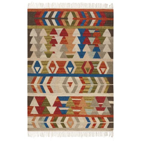 Kilim Area Rug Multicolour Wool and Cotton 140 x 200 cm Handmade Woven Boho Geometric Pattern with Tassels KAGHSI (1/5)