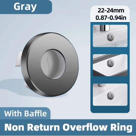 (Gray)Bathroom Faucet Sink Overflow Cover Brass Anti Backflow Baffle Decorative Washbasin Drain Plug Overflow Hole Plug Deodorant (1/4)
