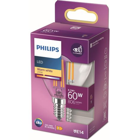 ampoule LED Sphérique E14 60W Blanc Chaud Claire, Verre (1/5)