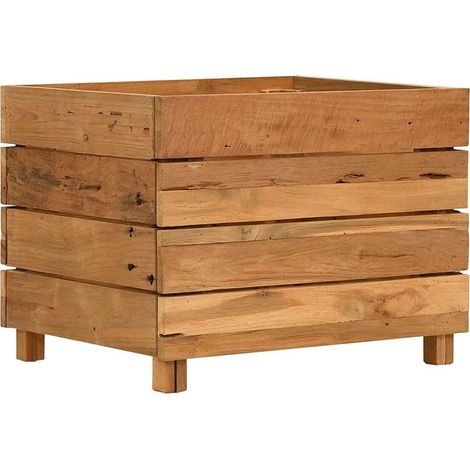 Jardinière, Pot de Fleurs d'extérieur, Lit surélevé 50x40x38 cm Bois de teck recyclé et acier OIB8422E (1/5)