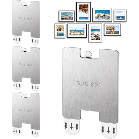 4PCS Attache Cadre sans Percer, Sans Outil/Clou/Perçage, Ancrages Sans Dommage, Crochet Adhésif pour Accrocher des Tableaux, Photos, Cadres, Toiles, Décor (1/5)