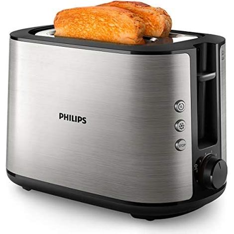 Philips HD2650/90 - Tostadora (acero inoxidable, 950 W, 8 niveles de tostado, accesorio para panecillos, función de descongelación y calentamiento, botón de parada, función de levantamiento)
