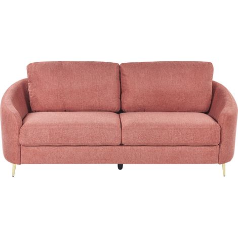 Sofá 3 plazas de poliéster rosa dorado curvilíneo patas metal glamour Trosa