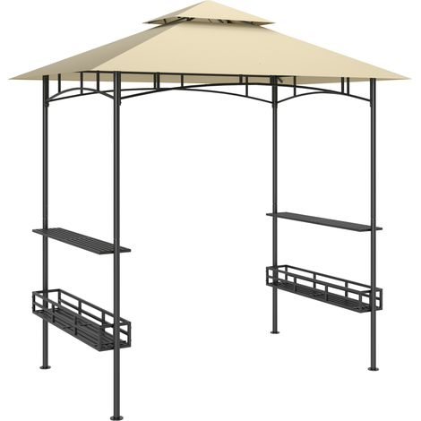Pavillon per barbecue 240 x 150 x 257 cm beige in acciaio con tetto doppio e ripiani laterali (1/5)