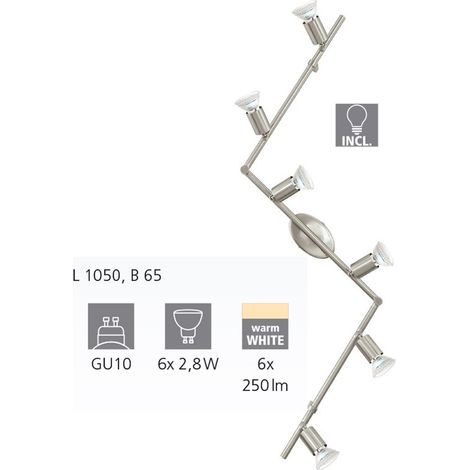 Eglo 6er LED Spot Buzz nickel-matt 105 x 6,5 cm GU10 Deckenlampen & Kronleuchter (1/5)