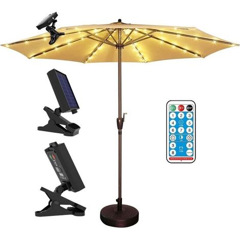 Solarbetriebene Sonnenschirmleuchte, Solar-Terrassenleuchte mit 104 LEDs, 8 Modi, batteriebetriebene Terrassenschirmlampe, wasserdichte Lichterkette (IP67) für Terrassendekoration, Camping und Partys