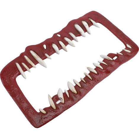 Cadre de plaque d'immatriculation humoristique avec dents ensanglantées, décoratif et original, en plastique ABS rouge, pour hommes et femmes. (1/5)