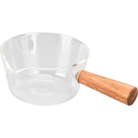 Elegante Milchkanne aus Glas mit Holzgriff, V-förmigem Ausguss, 400 ml / 600 ml, Küchenutensil (1/5)